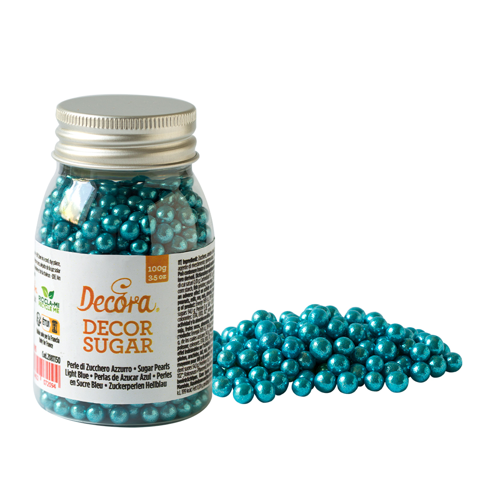  Foto: DECORA- Perle di zucchero azzurro metallizzato 100 GR