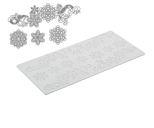 HiParty Tappetino In Silicone Per Decorazione Torte – Motivo Fiocco Di Neve – 38x28,5 Cm – Alimentare, Antiaderente, Riutilizzabile