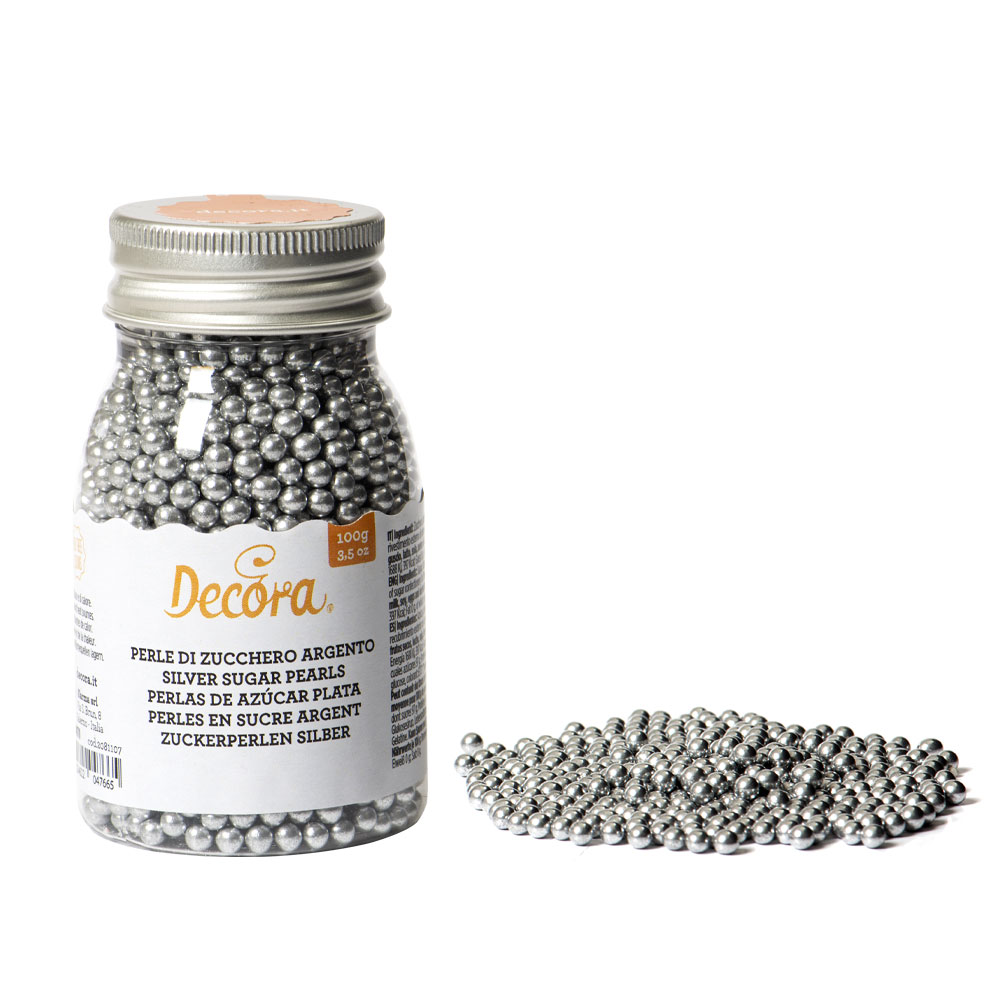  Foto: Decora - Perle di zucchero Argento 100 gr.  4 mm