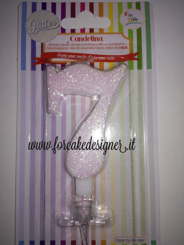 Candelina bianca glitterata h 9,5 cm numero 1