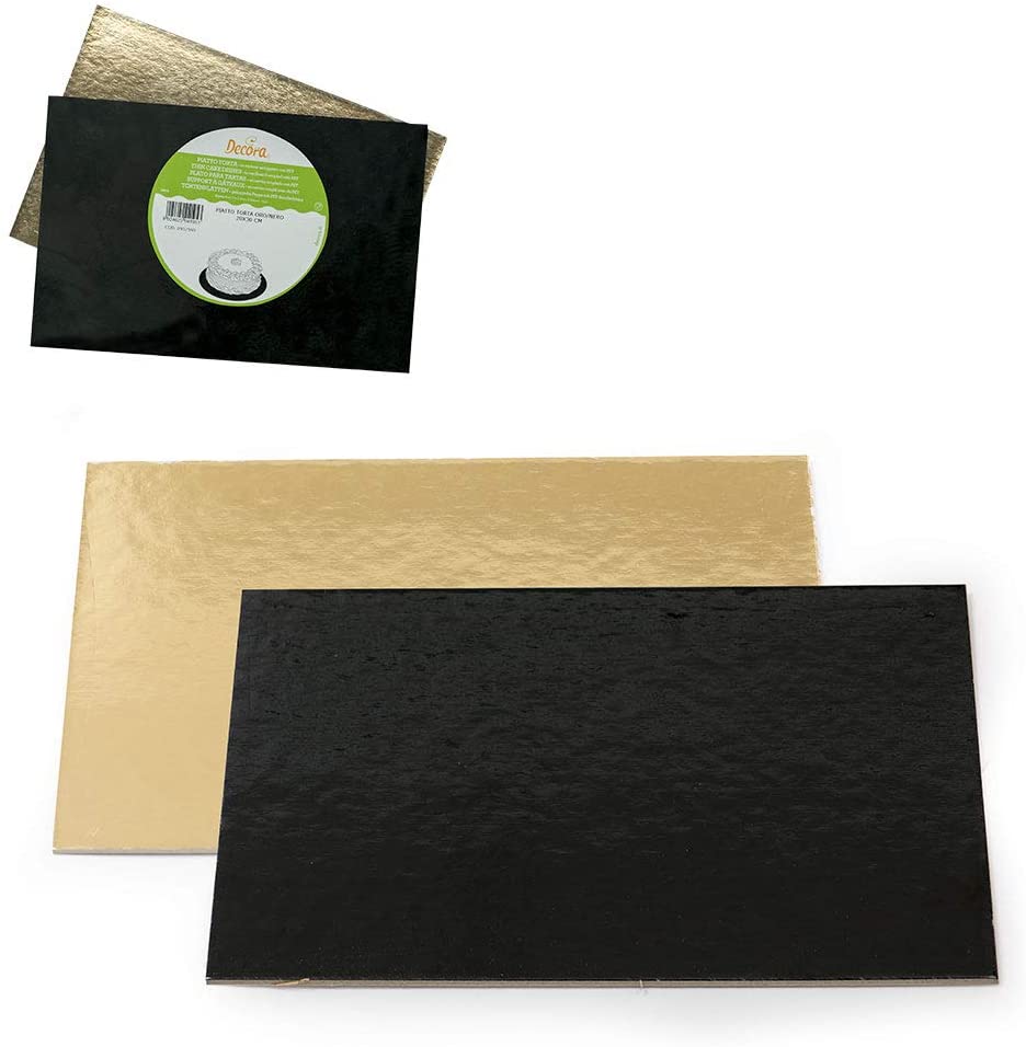  Foto: DECORA - PIATTO TORTA ORO E NERO RETTANGOLARE 30 X 40 CM H 0,3 CM